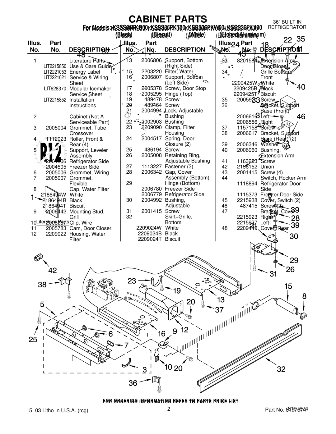 KitchenAid KSSS36FKW00, KSSS36FKX00, KSSS36FKT00, KSSS36FKB00 manual Illus. Part No. No. Description 