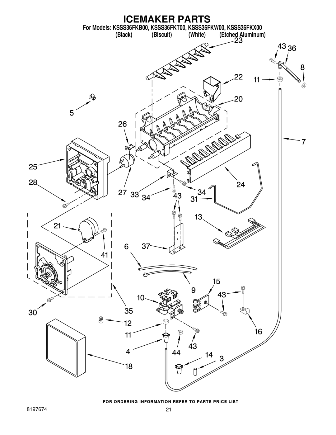 KitchenAid KSSS36FKT00, KSSS36FKX00, KSSS36FKW00, KSSS36FKB00 manual Icemaker Parts 