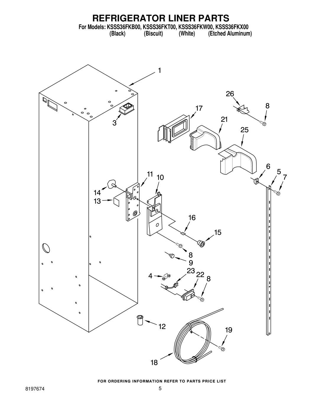 KitchenAid KSSS36FKT00, KSSS36FKX00, KSSS36FKW00, KSSS36FKB00 manual Refrigerator Liner Parts 