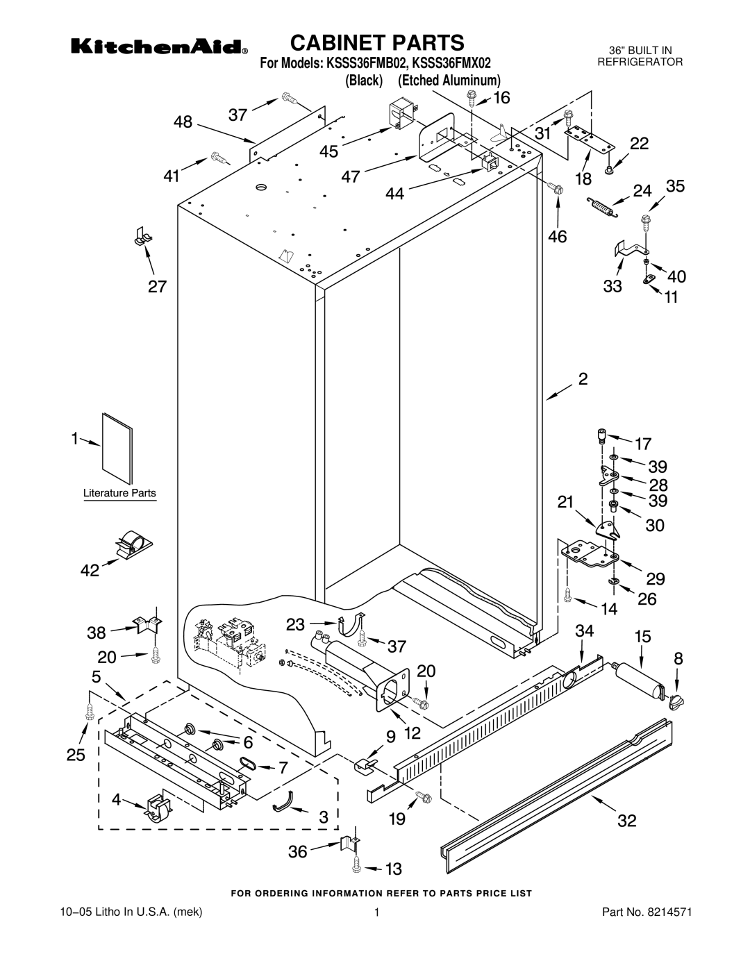 KitchenAid KSSS36FMB02, KSSS36FMX02 manual Cabinet Parts 