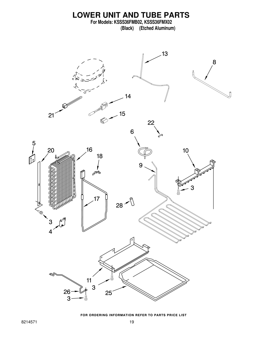 KitchenAid KSSS36FMB02, KSSS36FMX02 manual Lower Unit and Tube Parts 