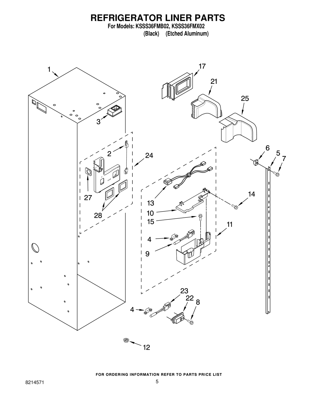 KitchenAid KSSS36FMB02, KSSS36FMX02 manual Refrigerator Liner Parts 