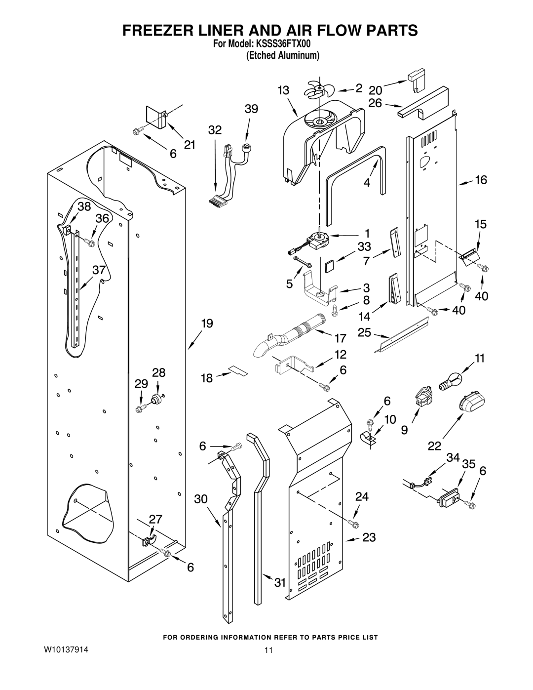 KitchenAid KSSS36FTX00 manual Freezer Liner and AIR Flow Parts 