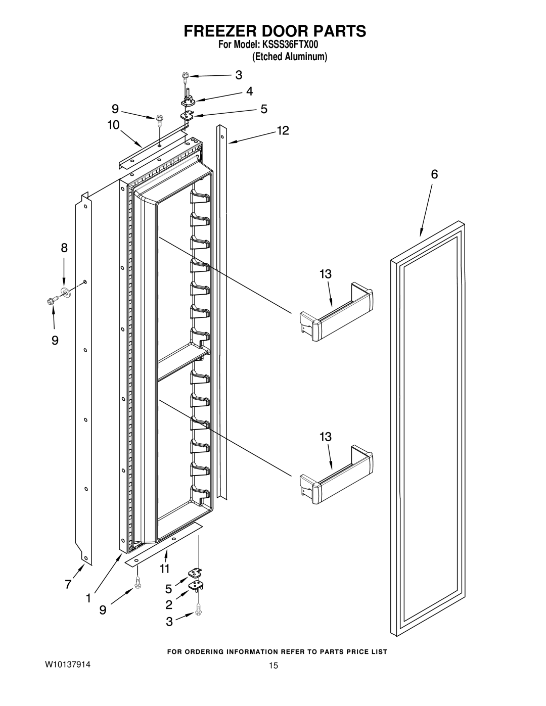 KitchenAid KSSS36FTX00 manual Freezer Door Parts 