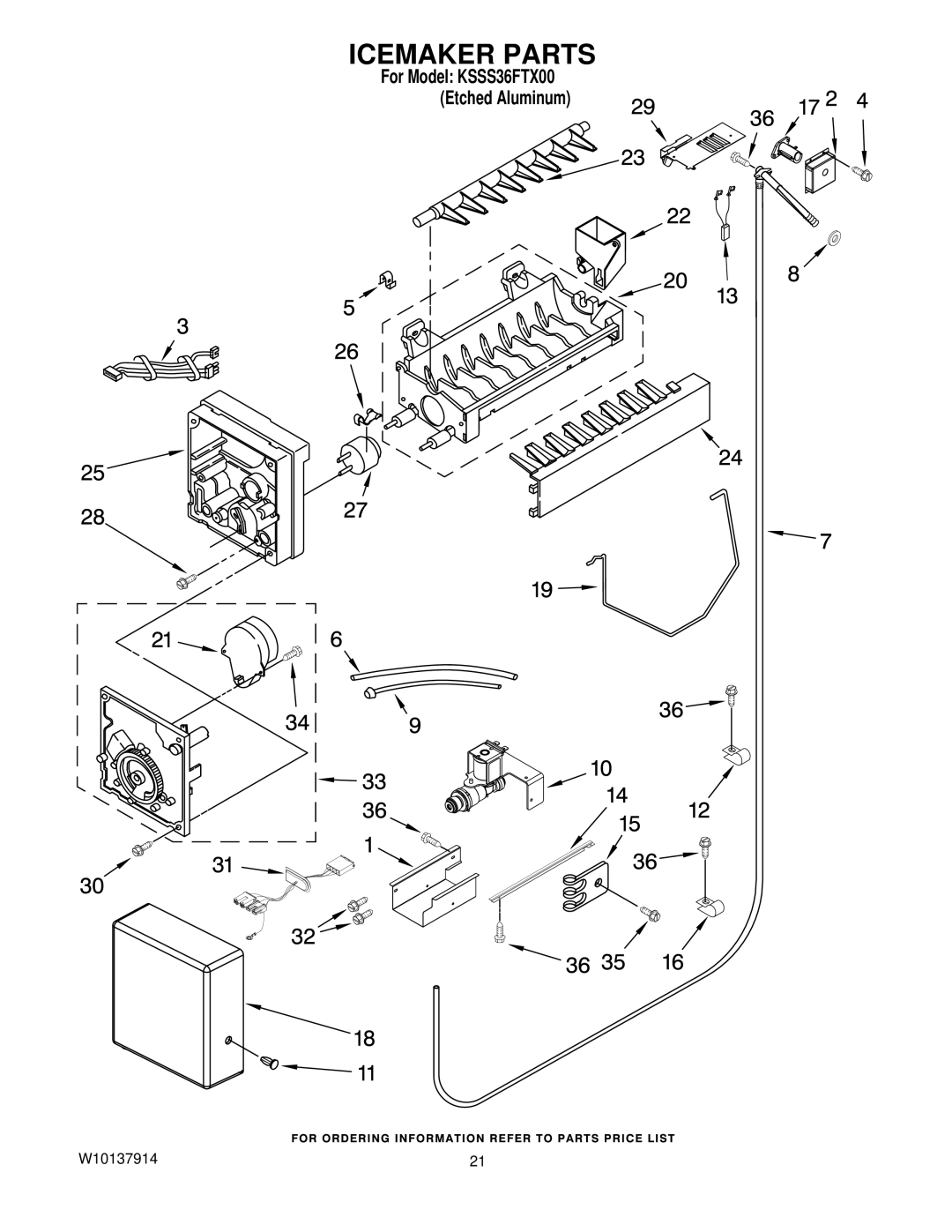 KitchenAid KSSS36FTX00 manual Icemaker Parts 