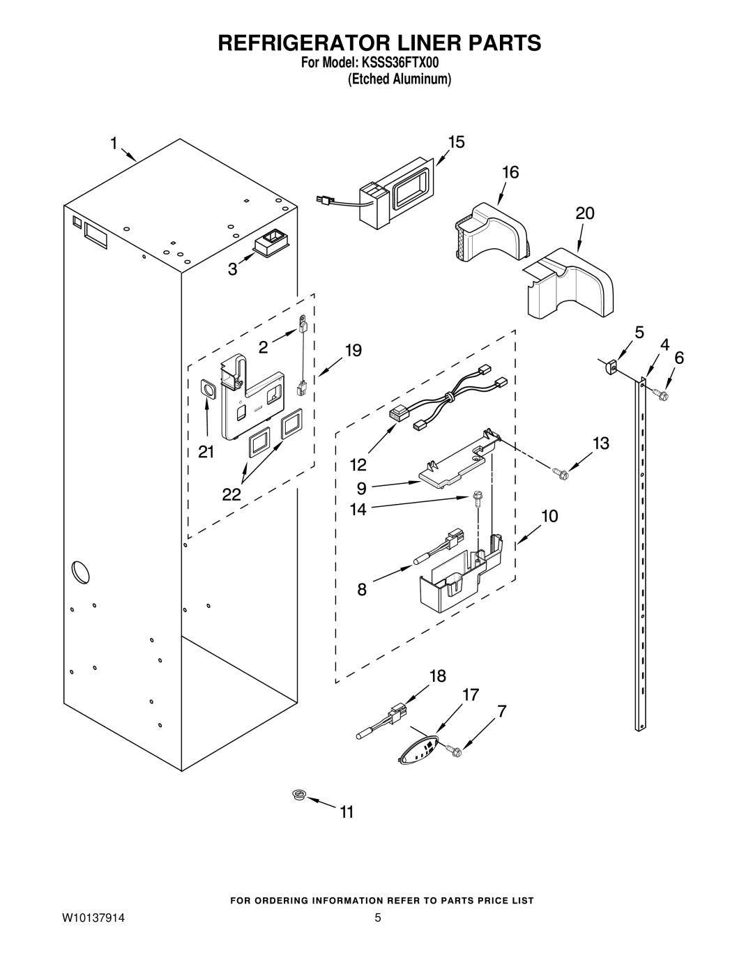 KitchenAid KSSS36FTX00 manual Refrigerator Liner Parts 