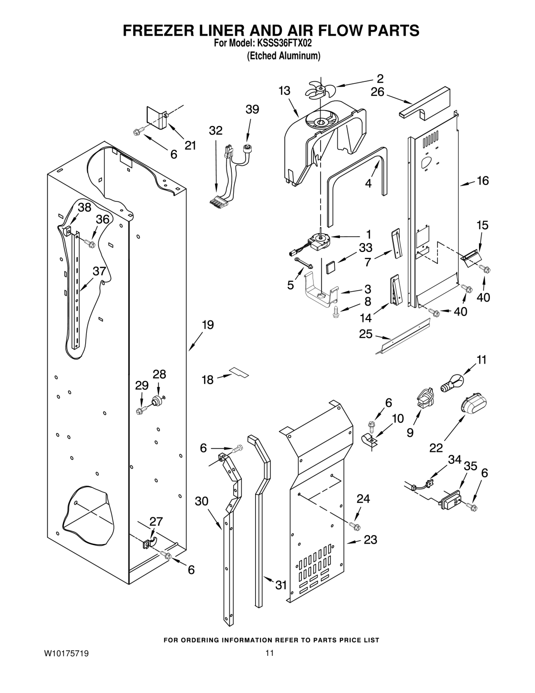 KitchenAid KSSS36FTX02 manual Freezer Liner and AIR Flow Parts 