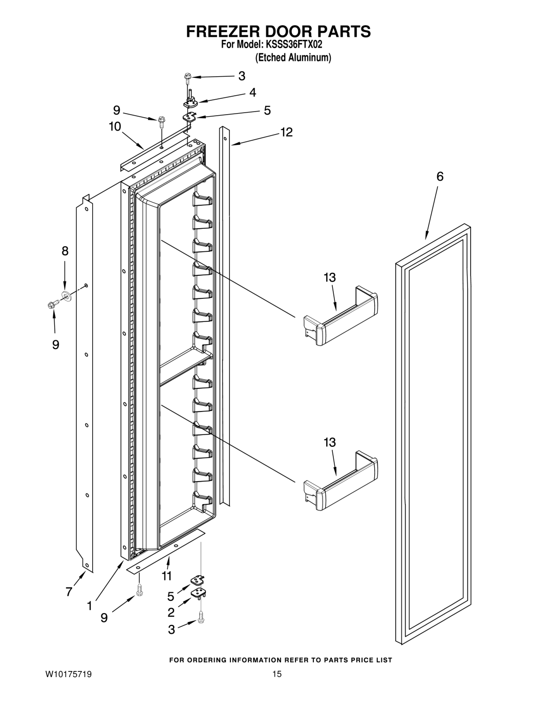 KitchenAid KSSS36FTX02 manual Freezer Door Parts 