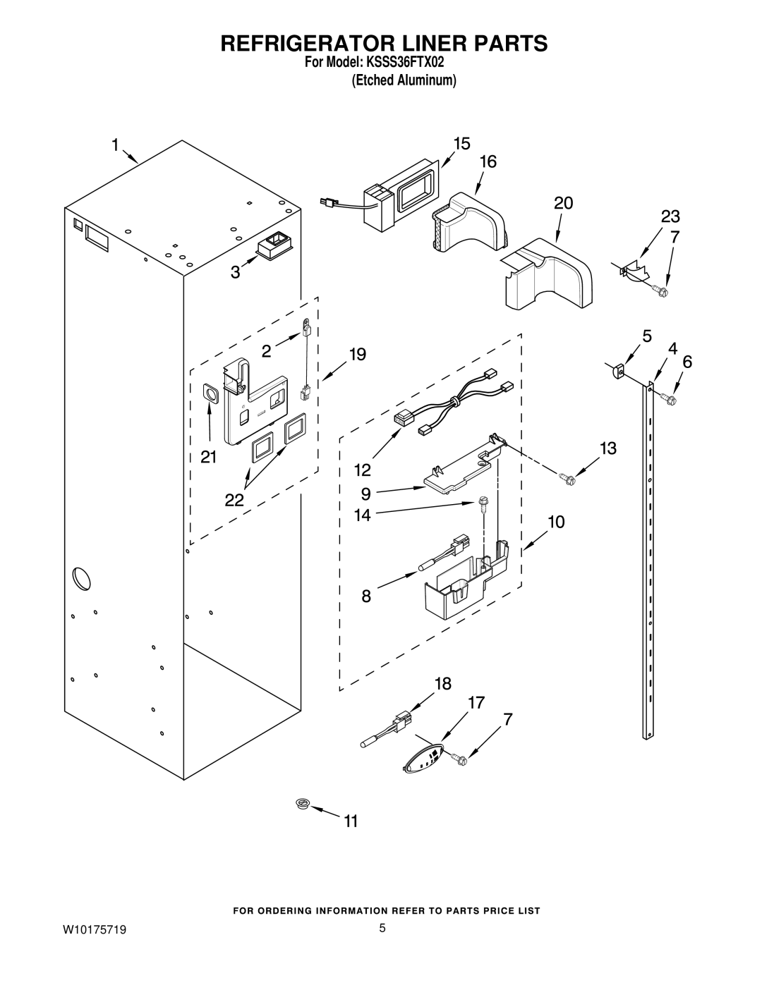 KitchenAid KSSS36FTX02 manual Refrigerator Liner Parts 