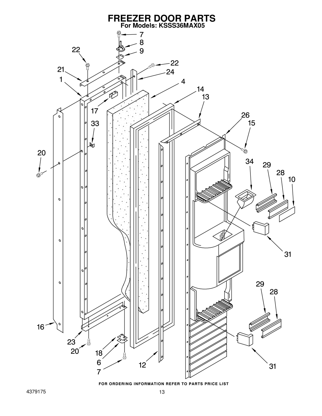 KitchenAid KSSS36MAX05 manual Freezer Door Parts 