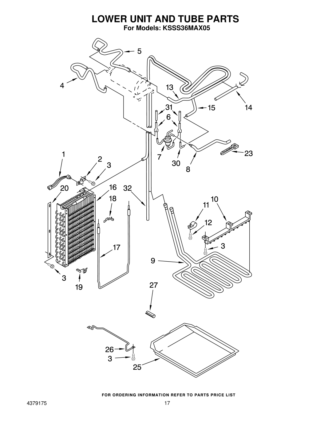 KitchenAid KSSS36MAX05 manual Lower Unit and Tube Parts 