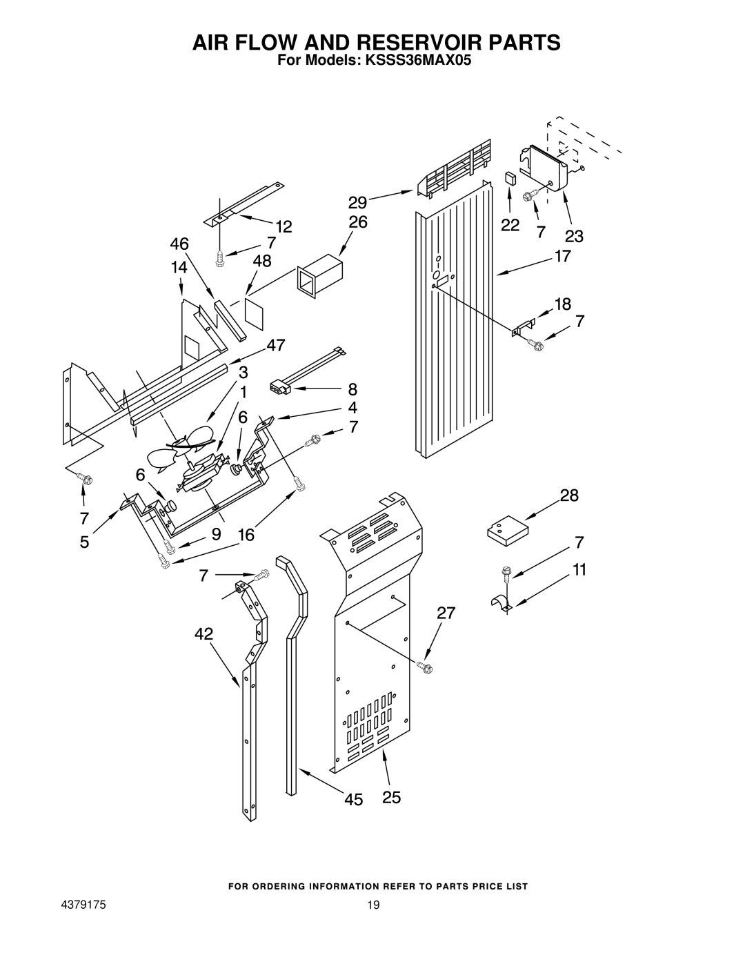 KitchenAid KSSS36MAX05 manual AIR Flow and Reservoir Parts 