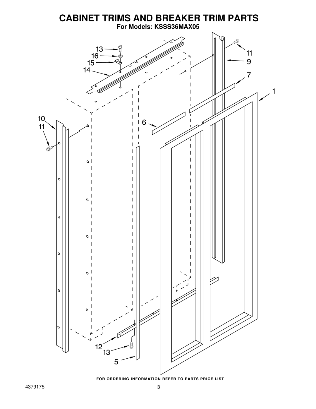 KitchenAid KSSS36MAX05 manual Cabinet Trims and Breaker Trim Parts 