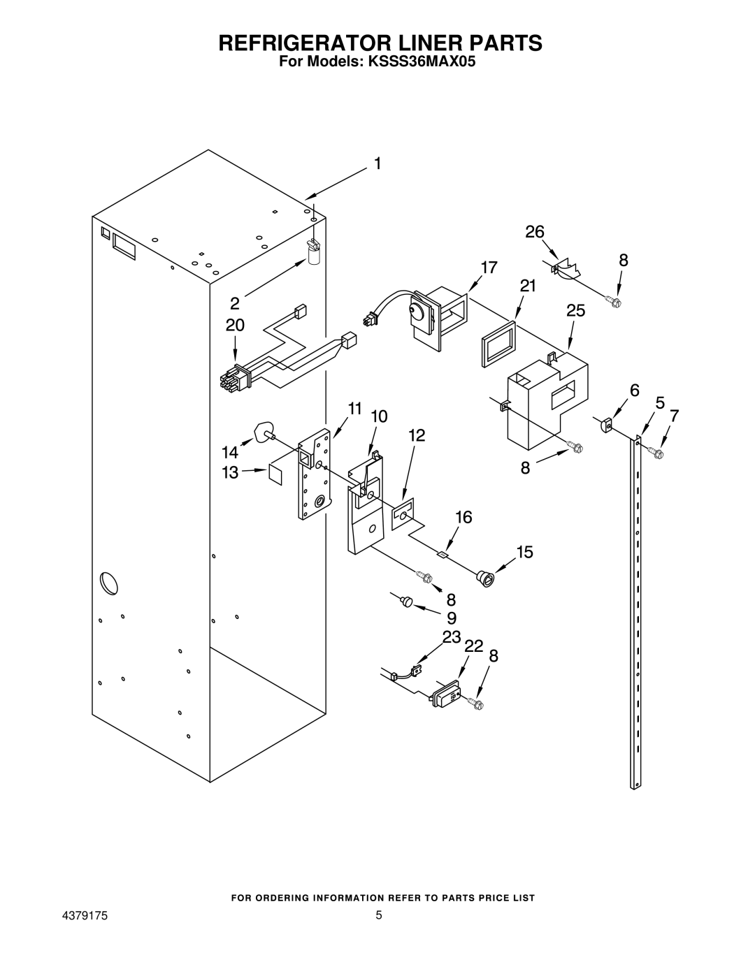 KitchenAid KSSS36MAX05 manual Refrigerator Liner Parts 