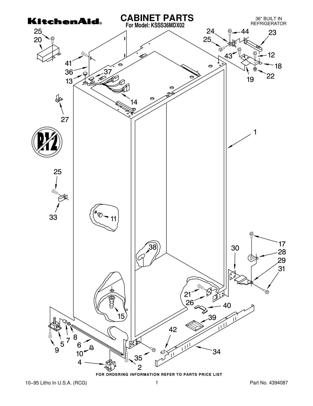 KitchenAid manual Cabinet Parts, For Model KSSS36MDX02 