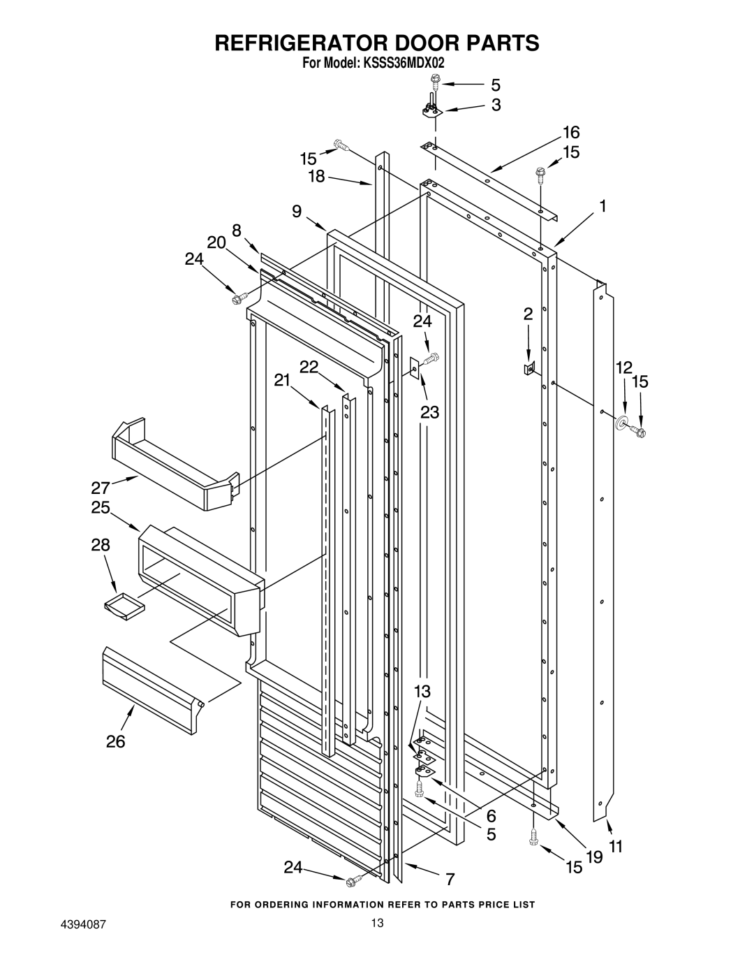 KitchenAid KSSS36MDX02 manual Refrigerator Door Parts 