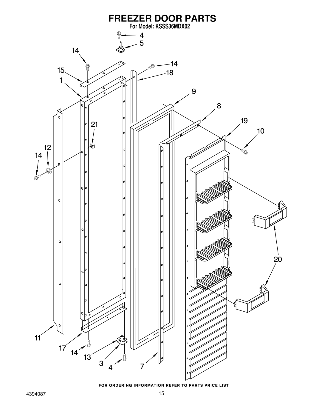 KitchenAid KSSS36MDX02 manual Freezer Door Parts 