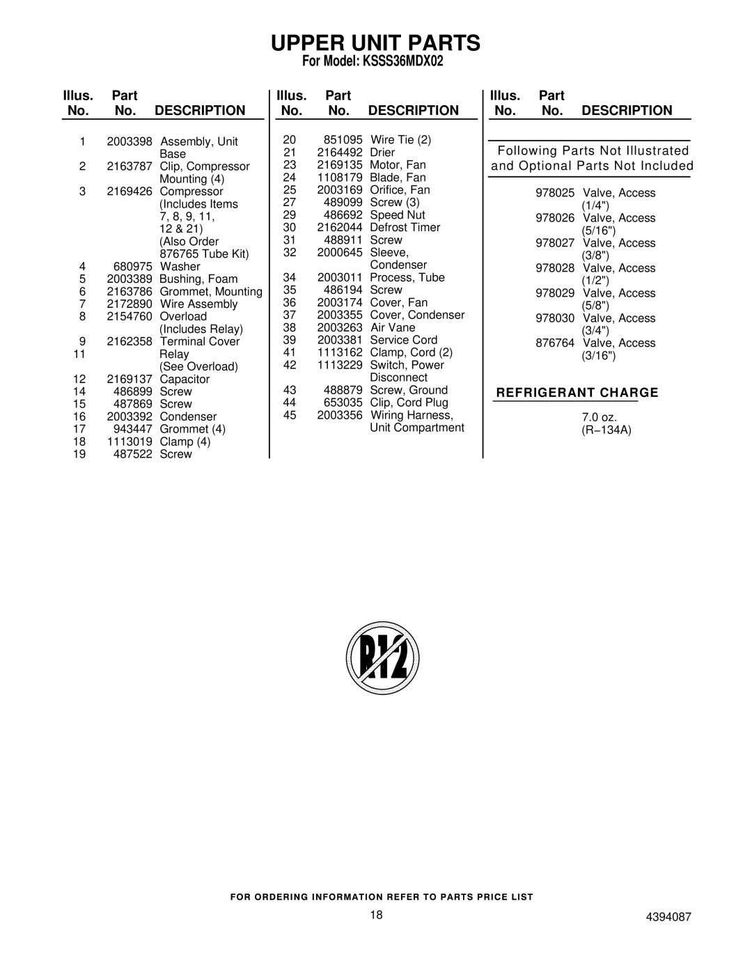 KitchenAid KSSS36MDX02 manual Upper Unit Parts 