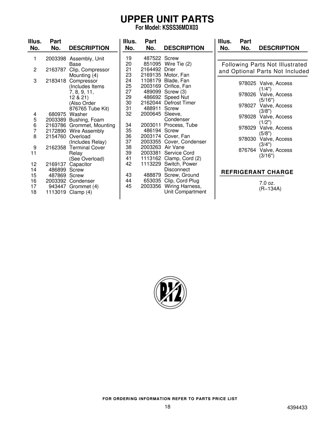 KitchenAid KSSS36MDX03 manual Upper Unit Parts 