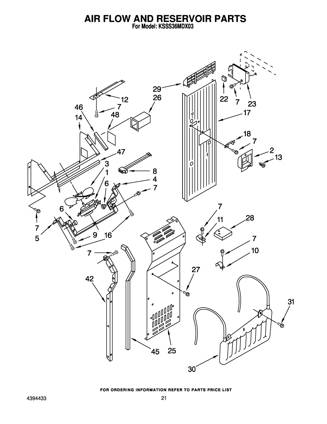KitchenAid manual Air Flow And Reservoir Parts, For Model KSSS36MDX03 