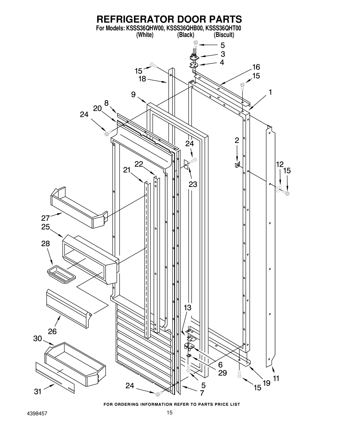 KitchenAid KSSS36QHT00, KSSS36QHW00, KSSS36QHB00 manual Refrigerator Door Parts 