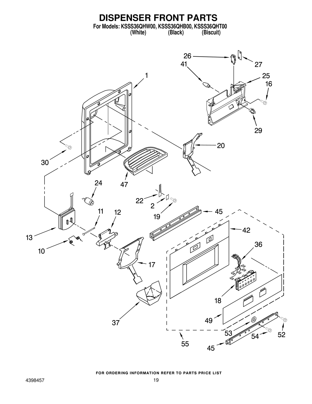 KitchenAid KSSS36QHW00, KSSS36QHT00, KSSS36QHB00 manual Dispenser Front Parts 