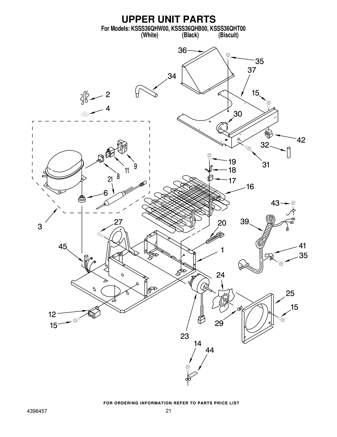 KitchenAid KSSS36QHT00, KSSS36QHW00, KSSS36QHB00 manual Upper Unit Parts 