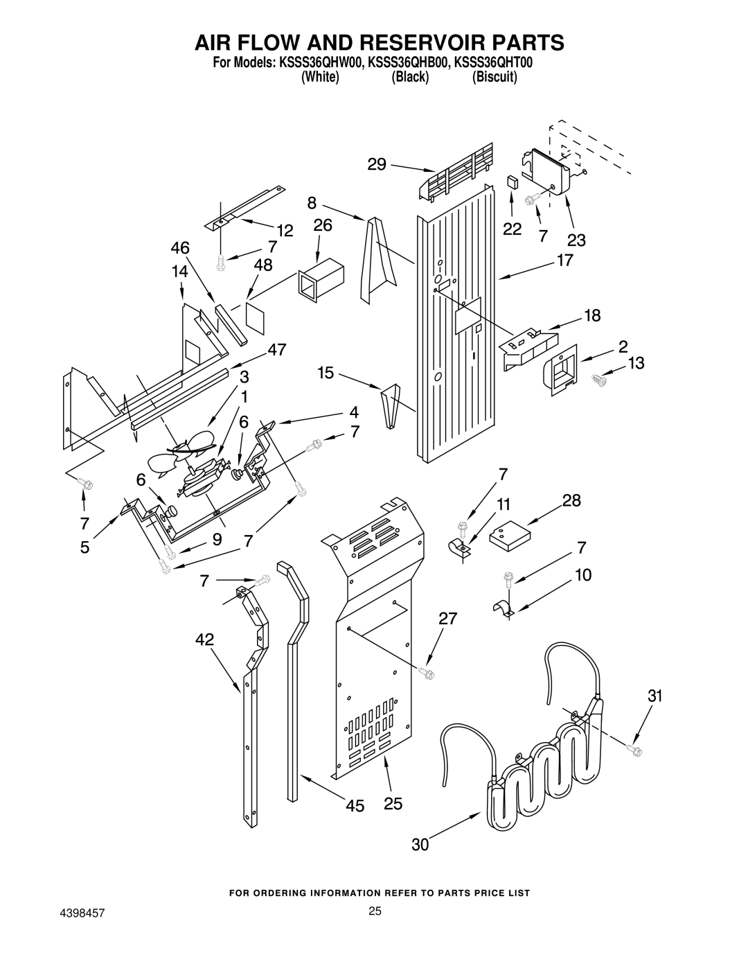 KitchenAid KSSS36QHW00, KSSS36QHT00, KSSS36QHB00 manual AIR Flow and Reservoir Parts 