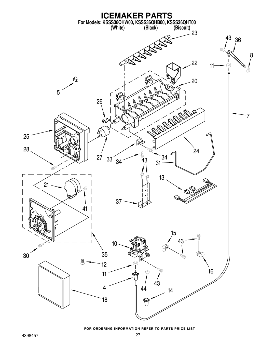 KitchenAid KSSS36QHT00, KSSS36QHW00, KSSS36QHB00 manual Icemaker Parts 