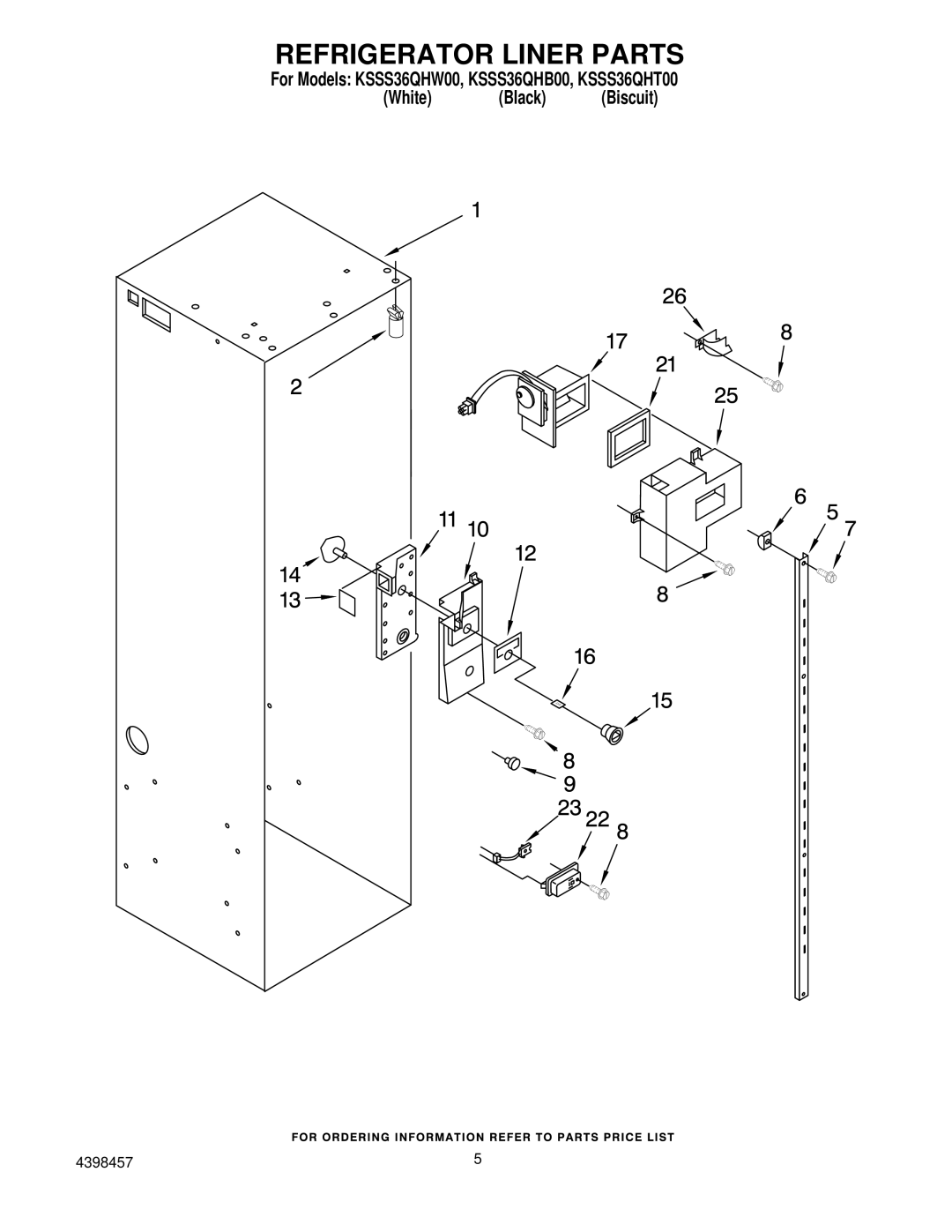 KitchenAid KSSS36QHB00, KSSS36QHT00, KSSS36QHW00 manual Refrigerator Liner Parts 