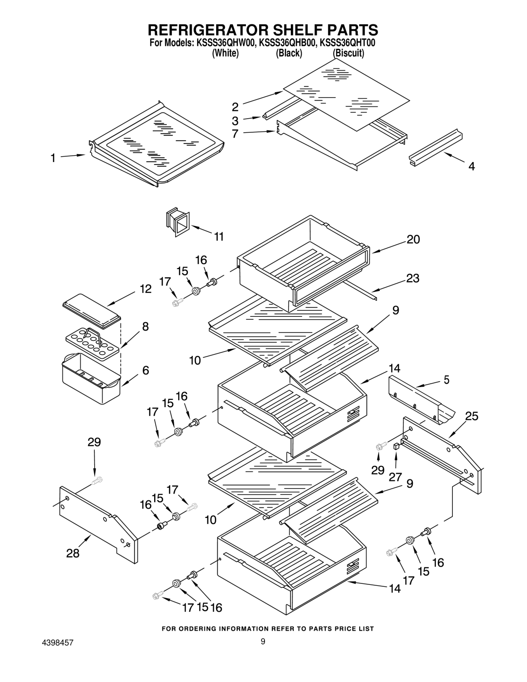 KitchenAid KSSS36QHT00, KSSS36QHW00, KSSS36QHB00 manual Refrigerator Shelf Parts 