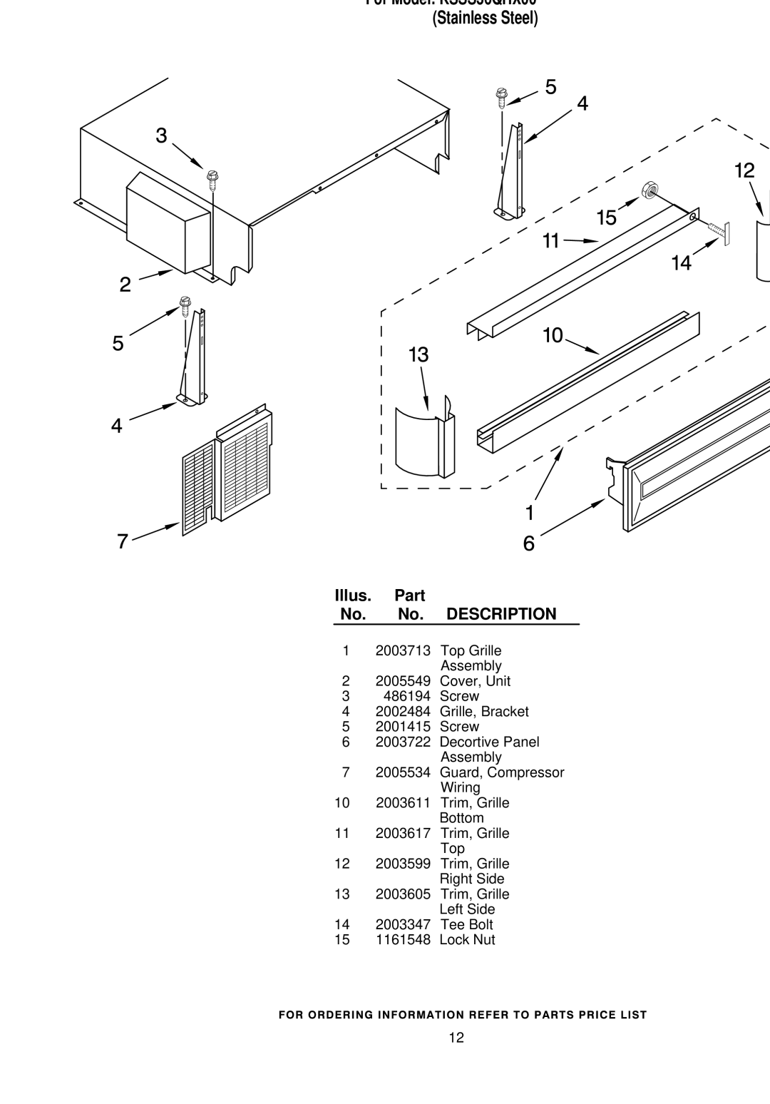 KitchenAid KSSS36QHX00 manual TOP Grille and Unit Cover Parts 