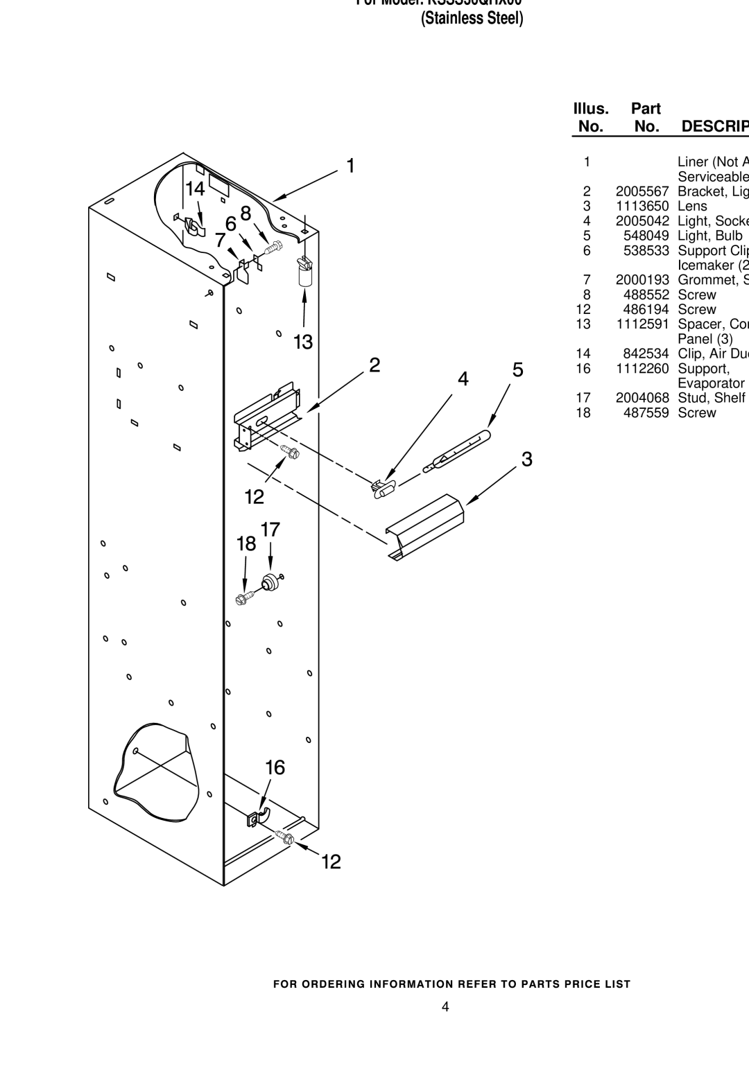 KitchenAid KSSS36QHX00 manual Freezer Liner Parts 