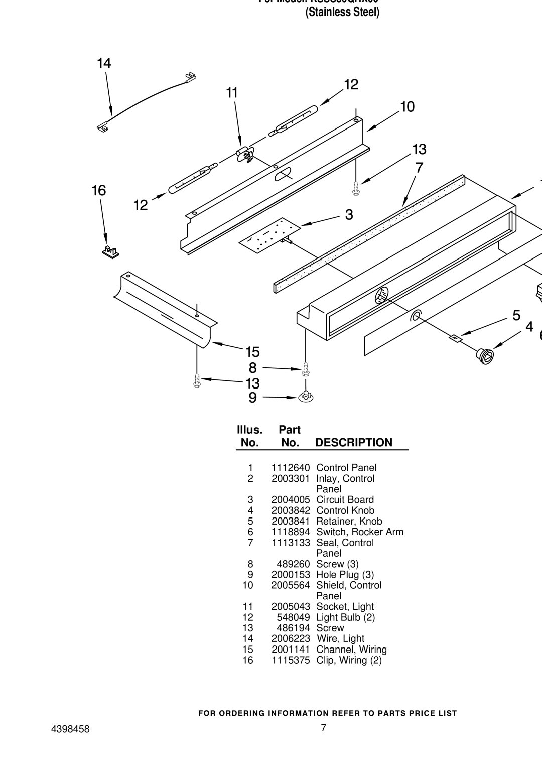 KitchenAid KSSS36QHX00 manual Refrigerator Control Panel Parts 