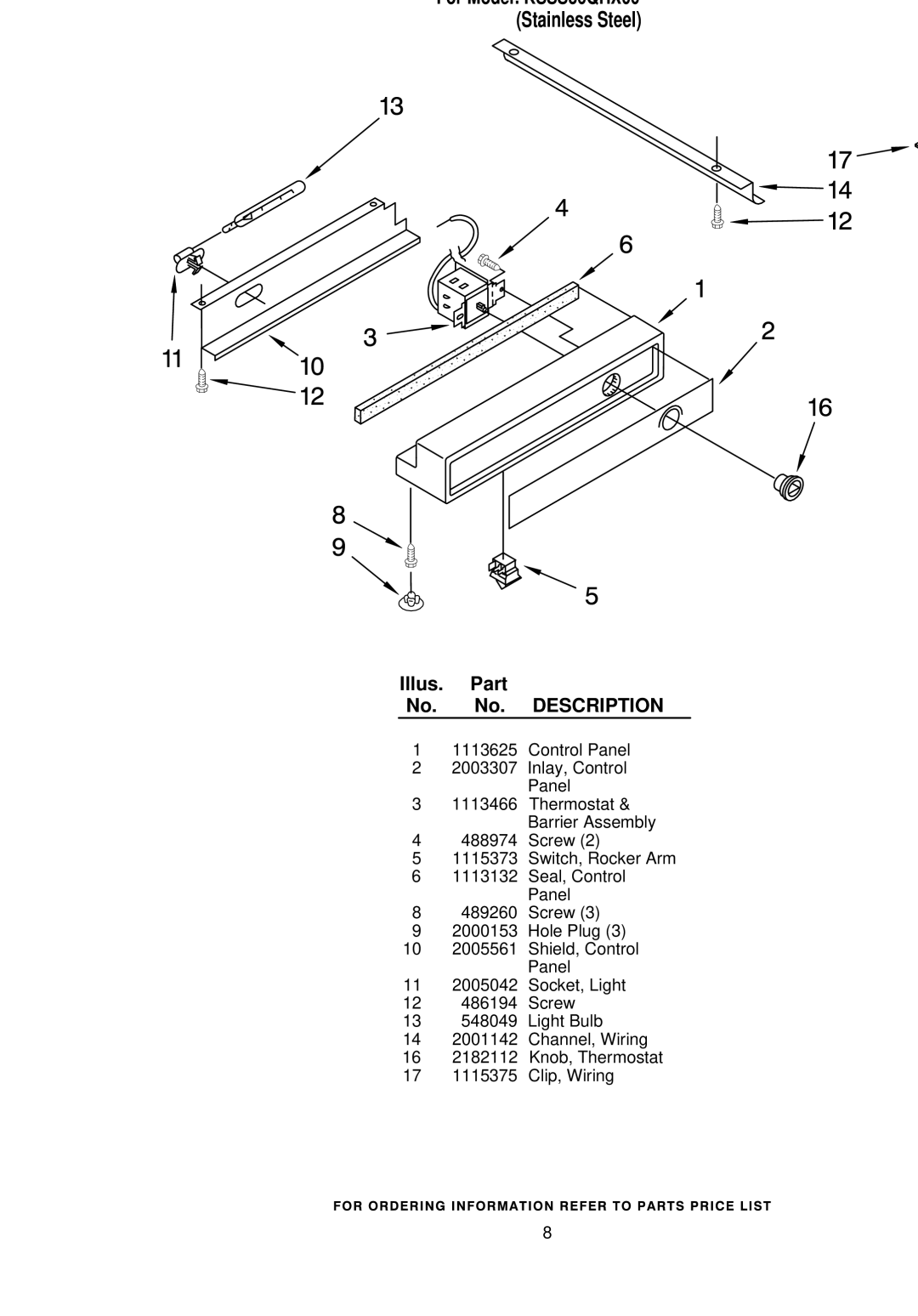 KitchenAid KSSS36QHX00 manual Freezer Control Panel Parts 