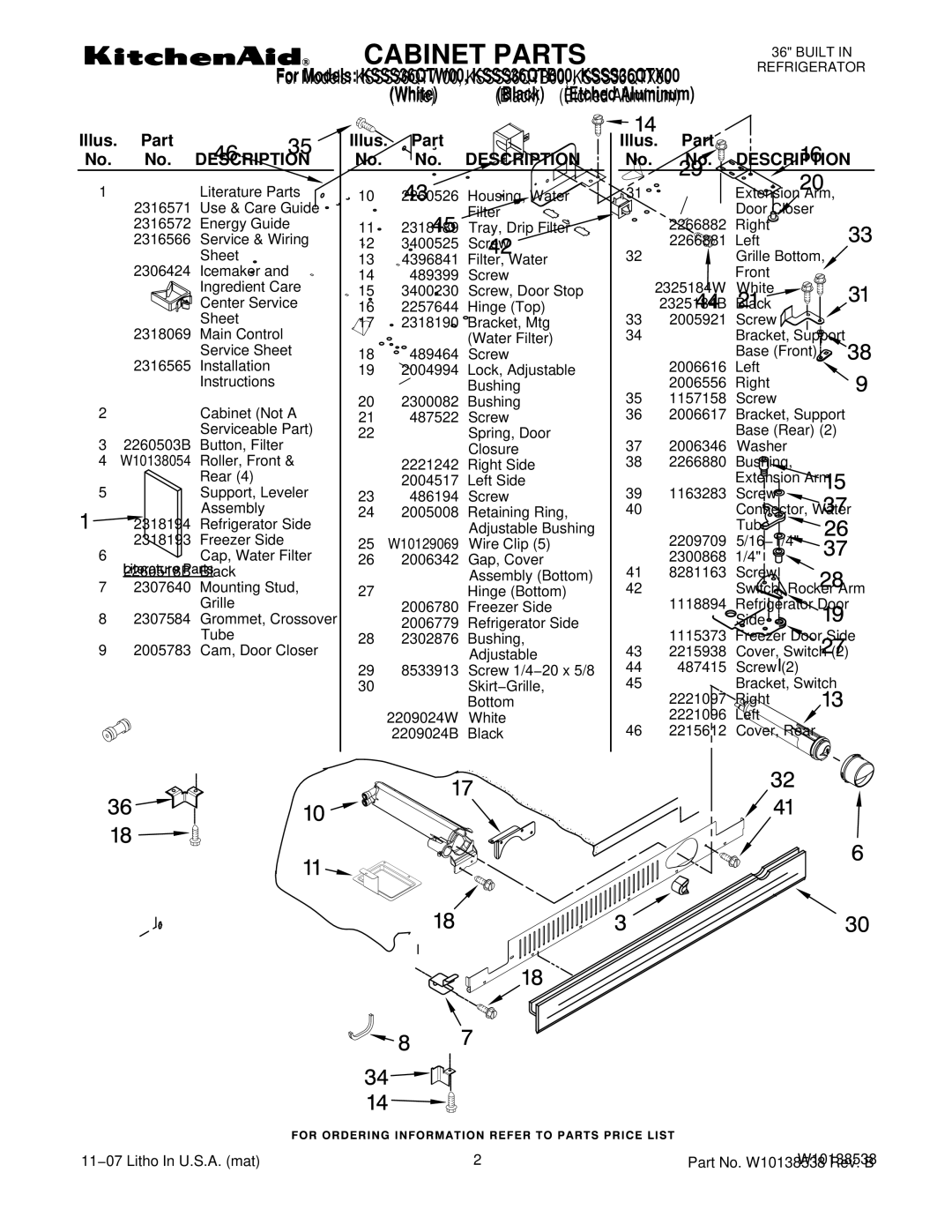 KitchenAid manual For Models KSSS36QTW00, KSSS36QTB00, KSSS36QTX00 White 