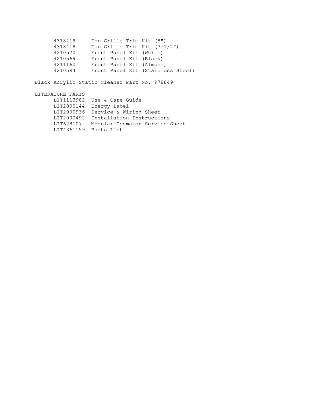 KitchenAid KSSS42DWW02 manual Literature Parts 