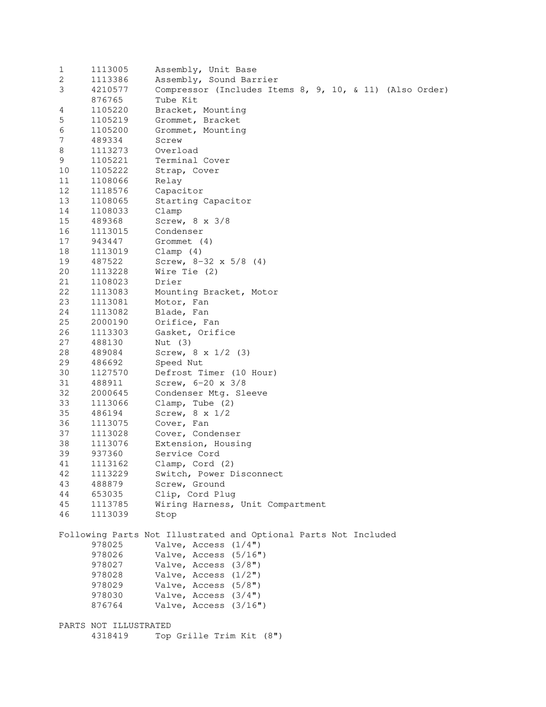 KitchenAid KSSS42DWX00 manual Parts not Illustrated 