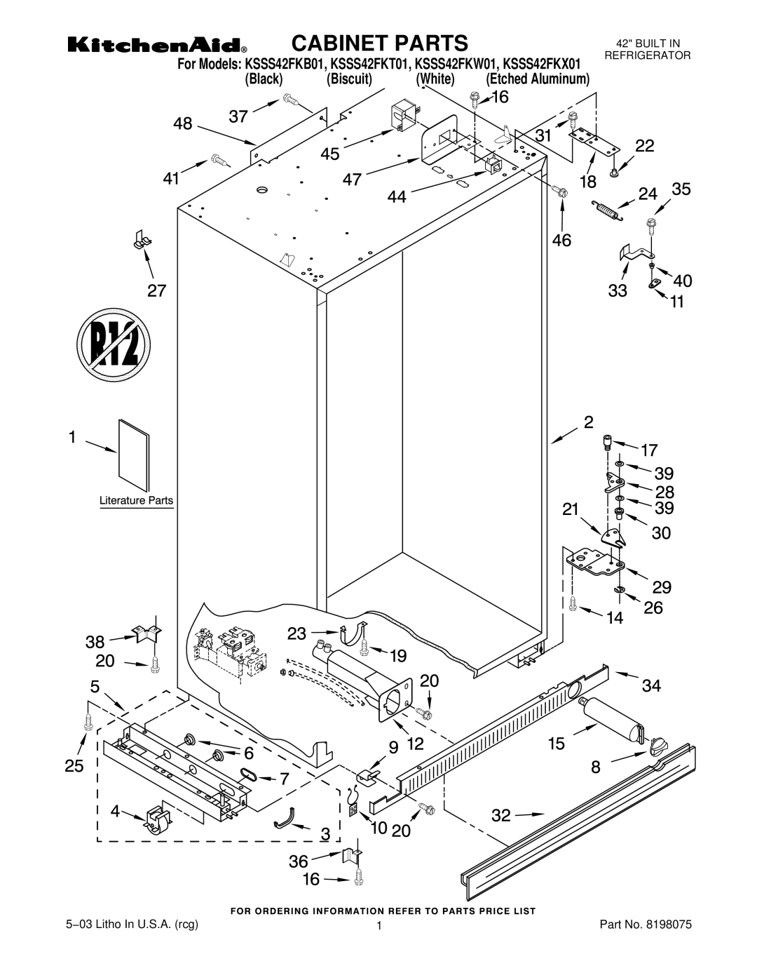 KitchenAid KSSS42FKT01, KSSS42FKW01, KSSS42FKX01, KSSS42FKB01 manual Cabinet Parts 