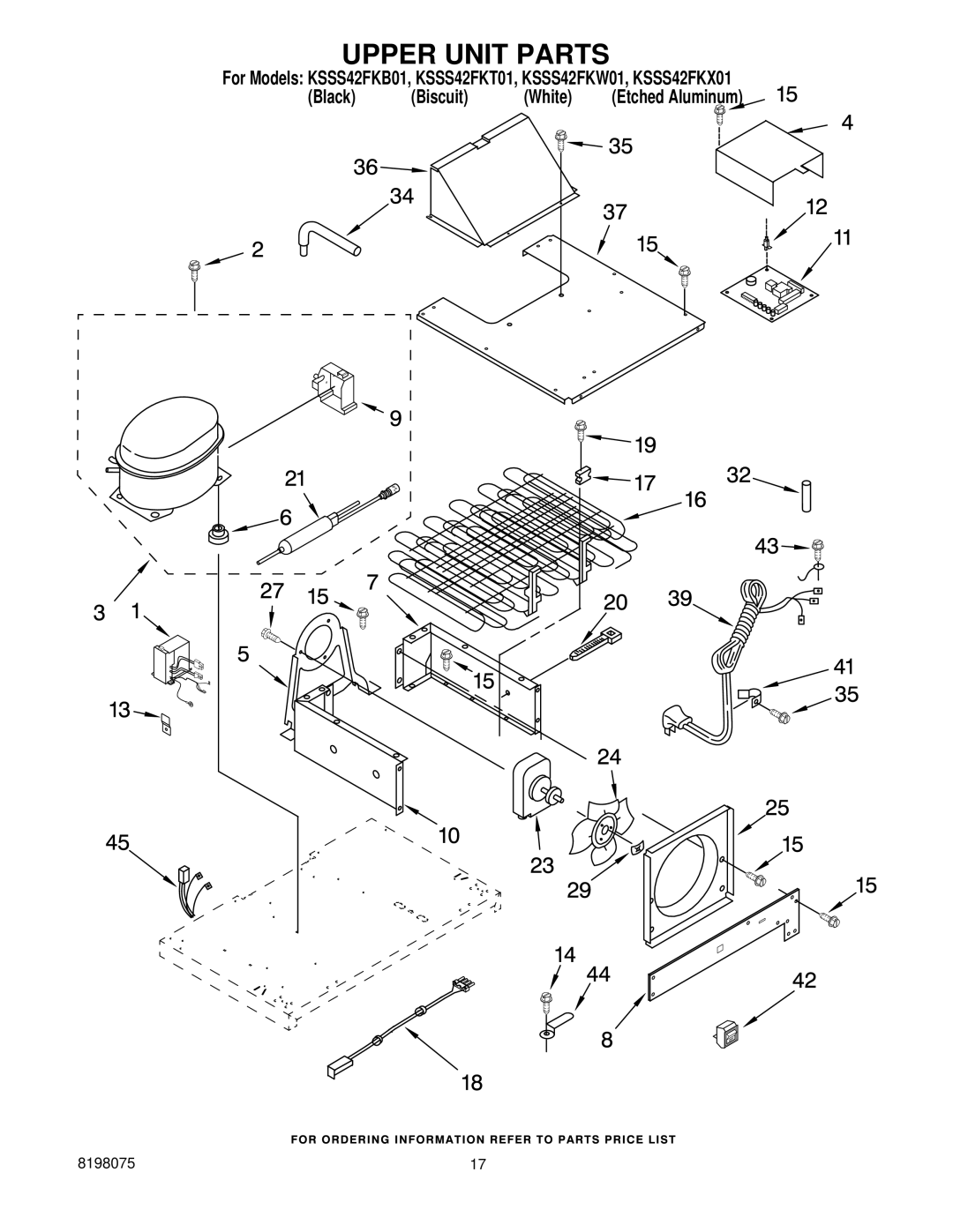 KitchenAid KSSS42FKT01, KSSS42FKW01, KSSS42FKX01, KSSS42FKB01 manual Upper Unit Parts 