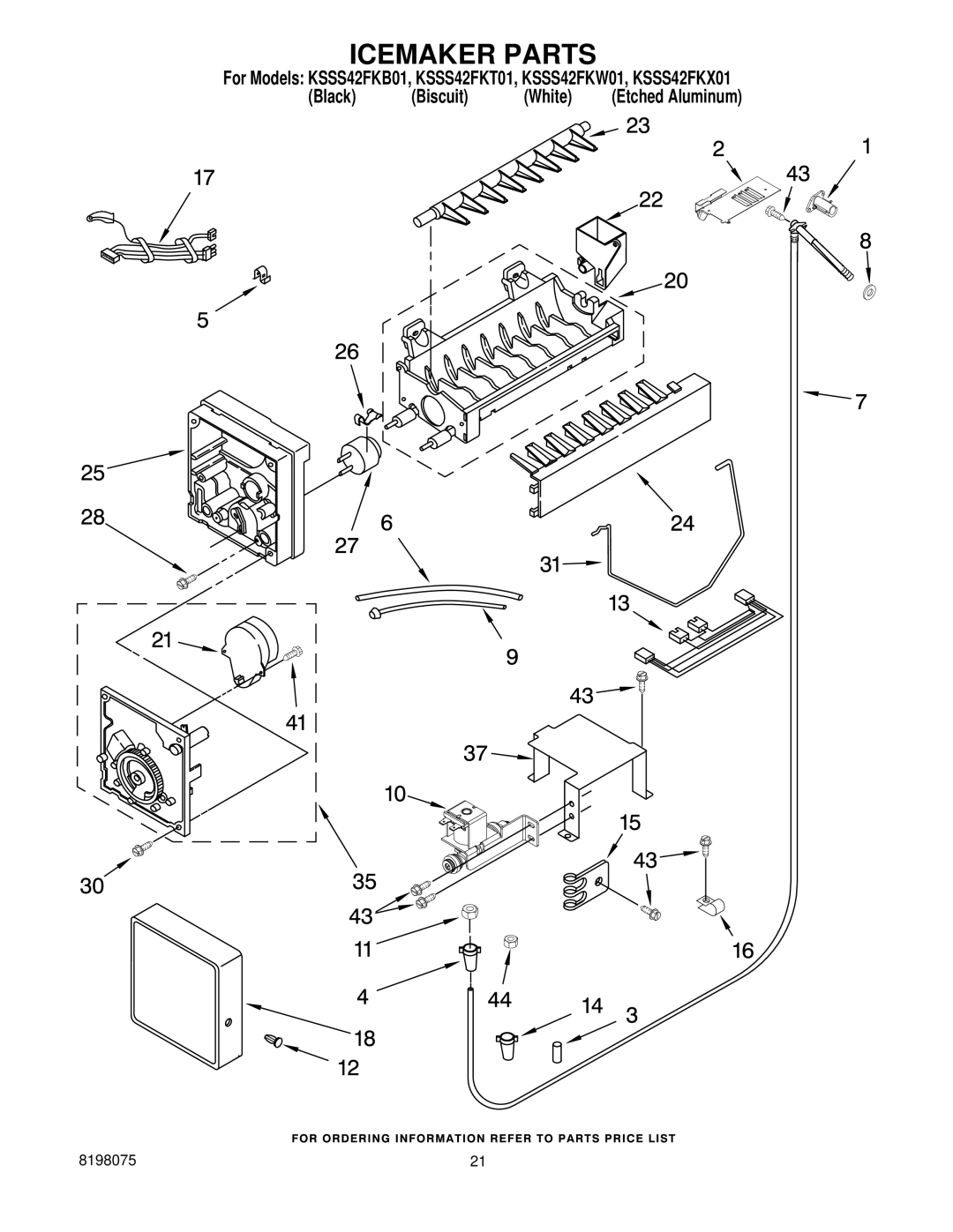 KitchenAid KSSS42FKT01, KSSS42FKW01, KSSS42FKX01, KSSS42FKB01 manual Icemaker Parts 