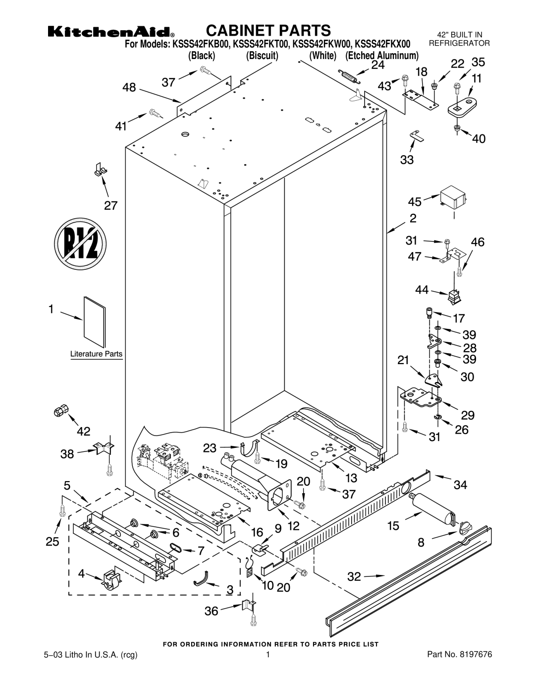 KitchenAid KSSS42FKW00, KSSS42FKX00, KSSS42FKB00, KSSS42FKT00 manual Cabinet Parts 