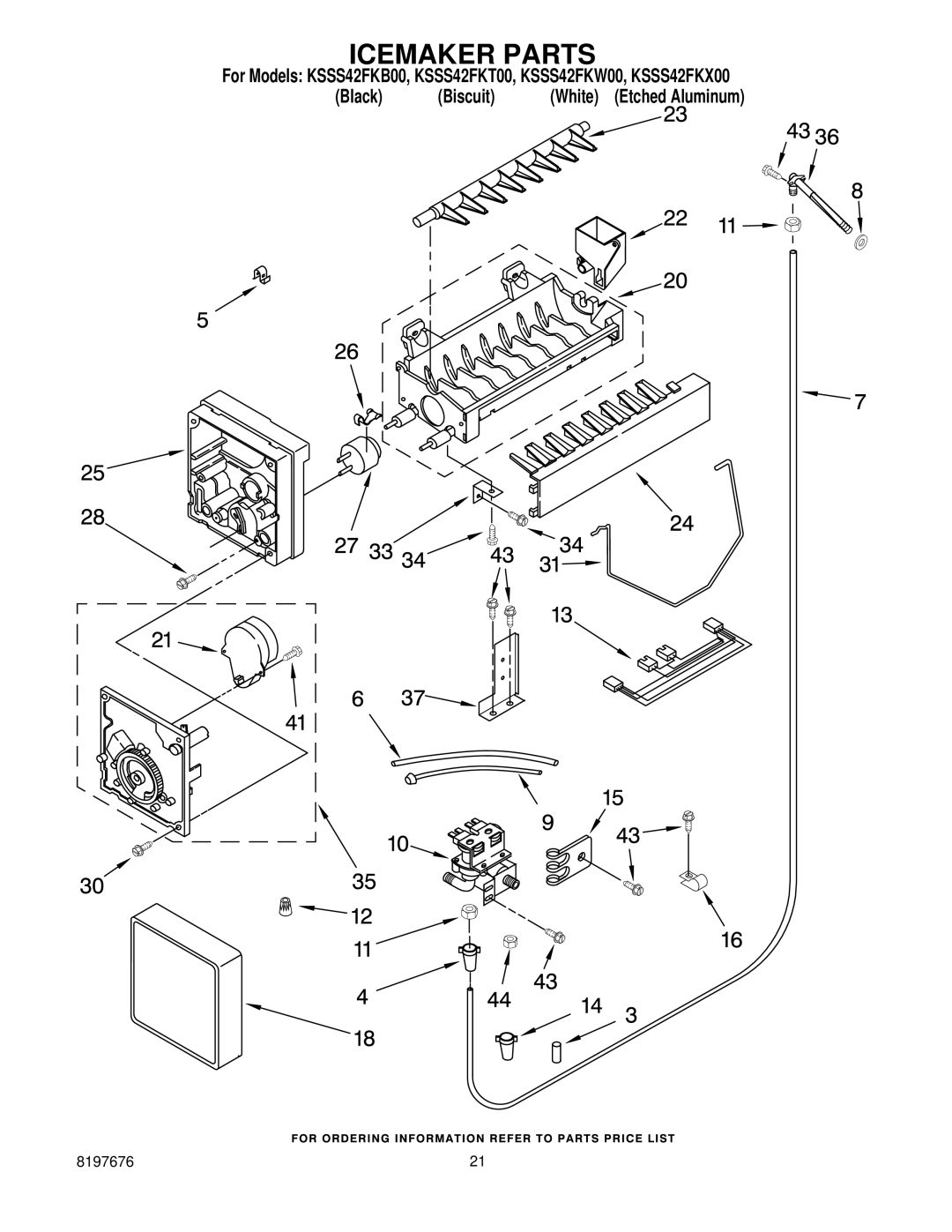 KitchenAid KSSS42FKW00, KSSS42FKX00, KSSS42FKB00, KSSS42FKT00 manual Icemaker Parts 