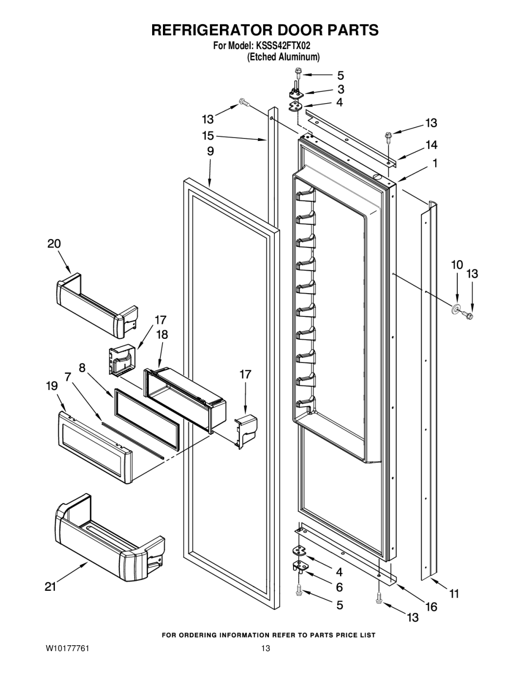 KitchenAid KSSS42FTX02 manual Refrigerator Door Parts 