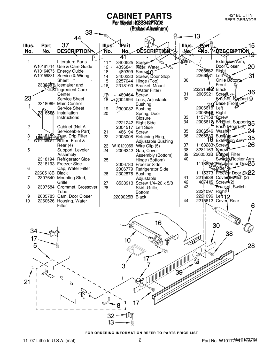 KitchenAid KSSS42FTX02 manual Illus. Part No. No. Description 