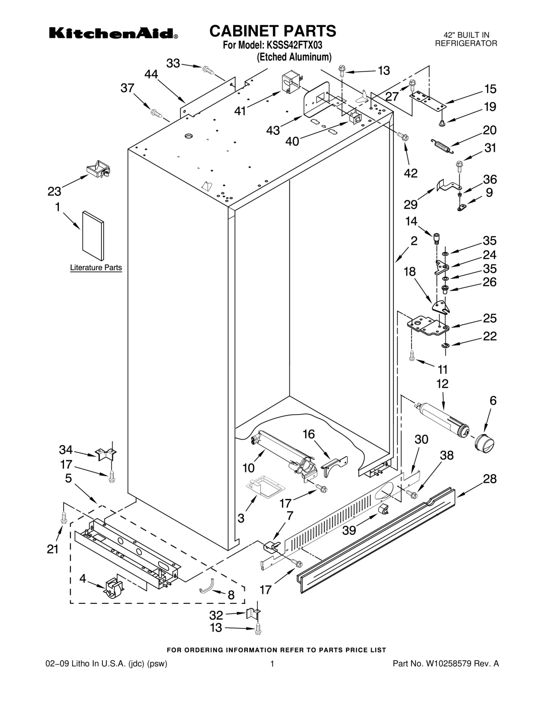 KitchenAid KSSS42FTX03 manual Cabinet Parts 