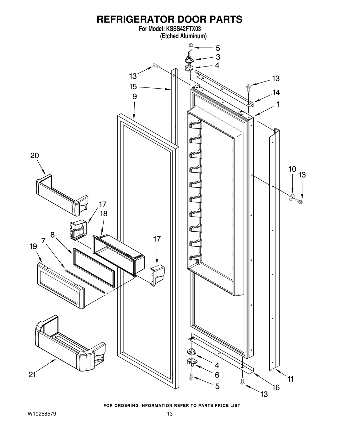 KitchenAid KSSS42FTX03 manual Refrigerator Door Parts 