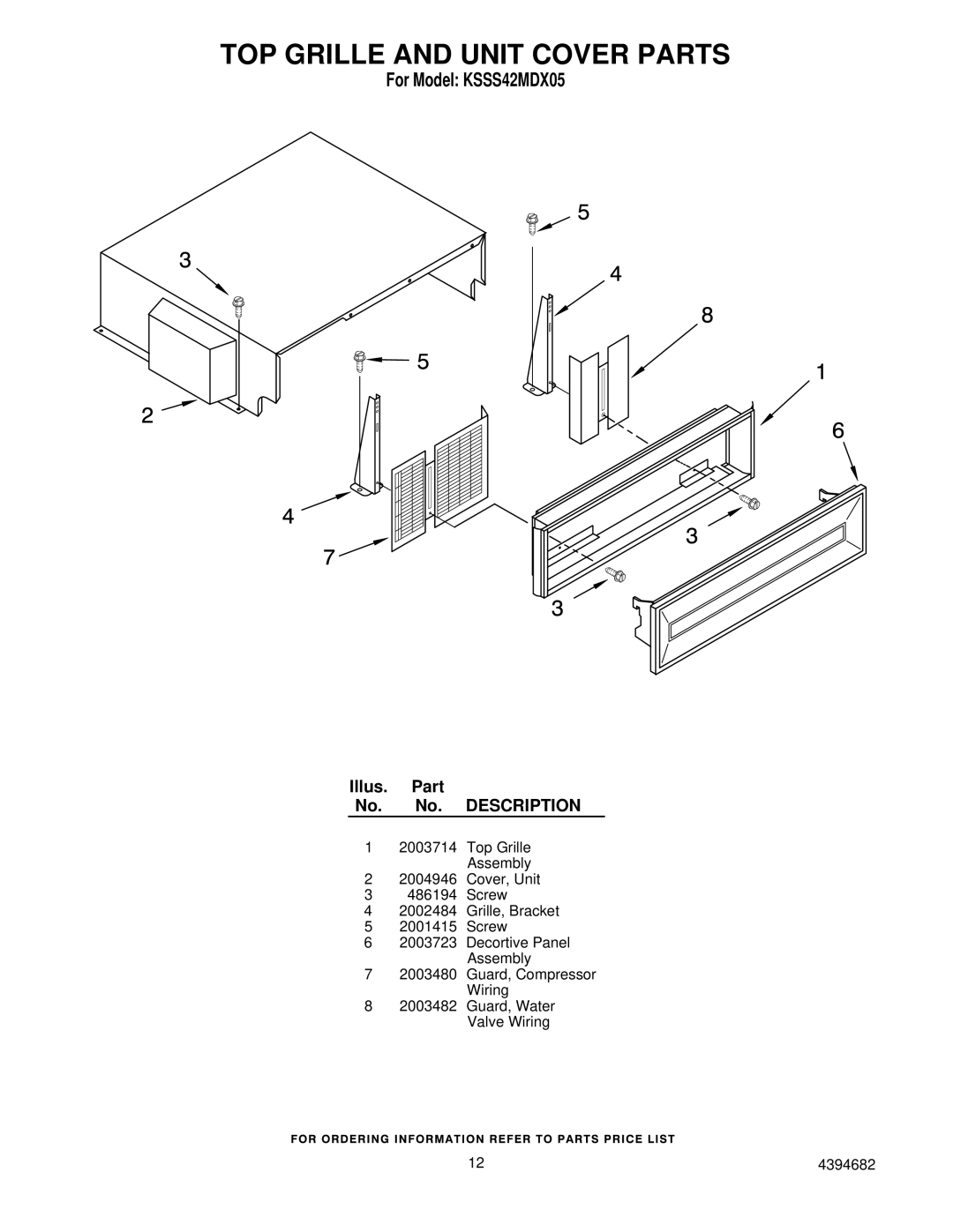 KitchenAid KSSS42MDX05 manual TOP Grille and Unit Cover Parts 