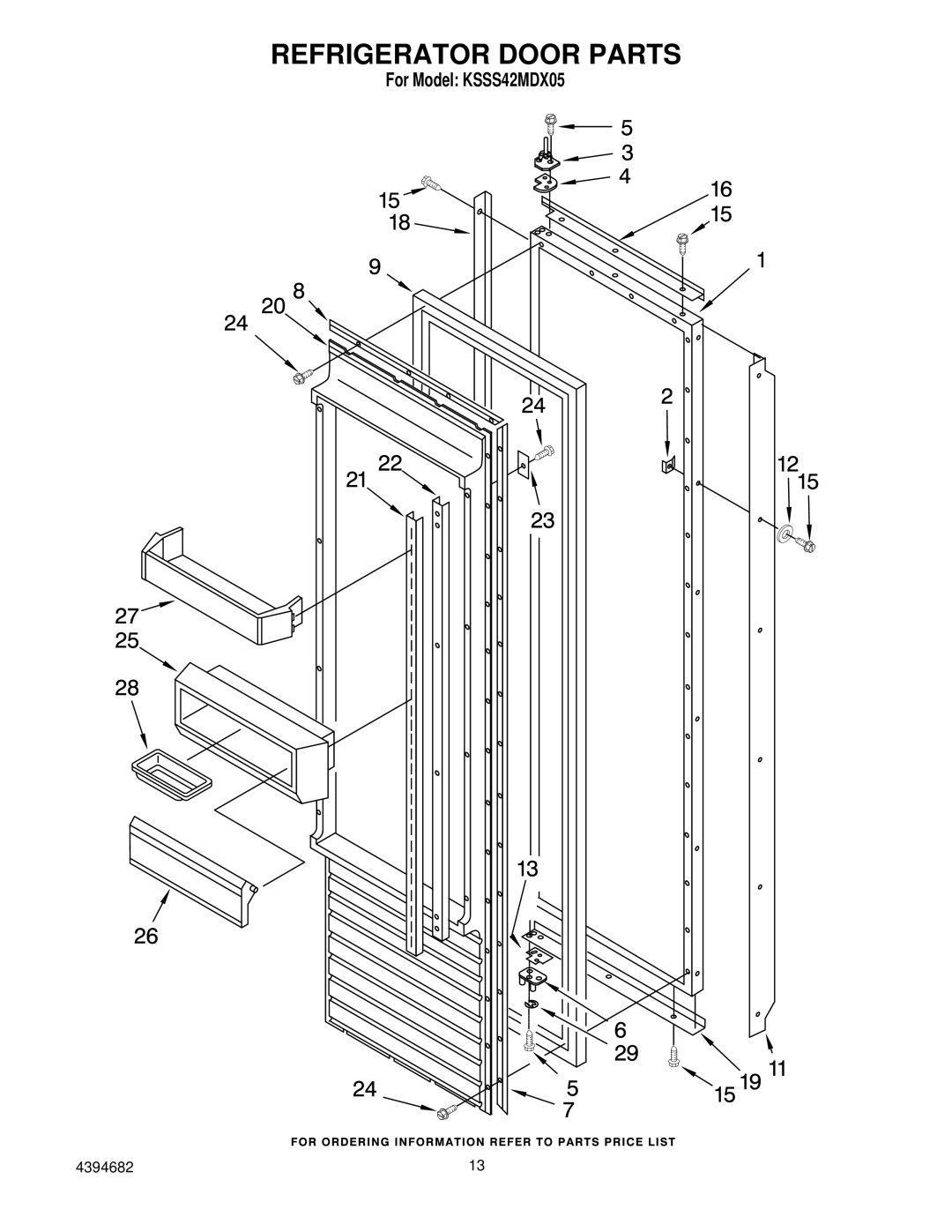 KitchenAid KSSS42MDX05 manual Refrigerator Door Parts 