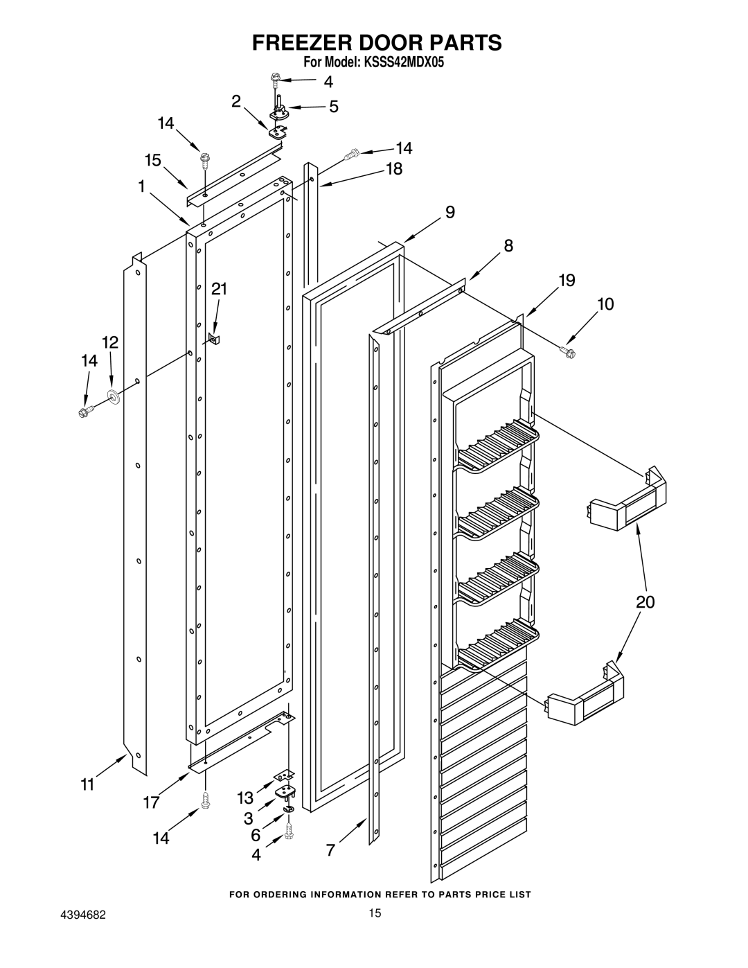 KitchenAid KSSS42MDX05 manual Freezer Door Parts 